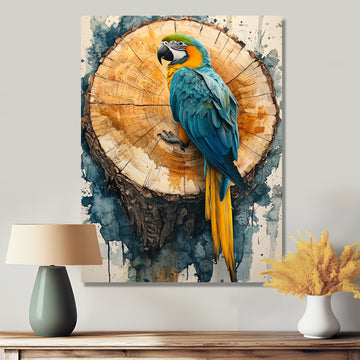 Parrot At Tropical Tree On Slide - Parrot Canvas Wall Art